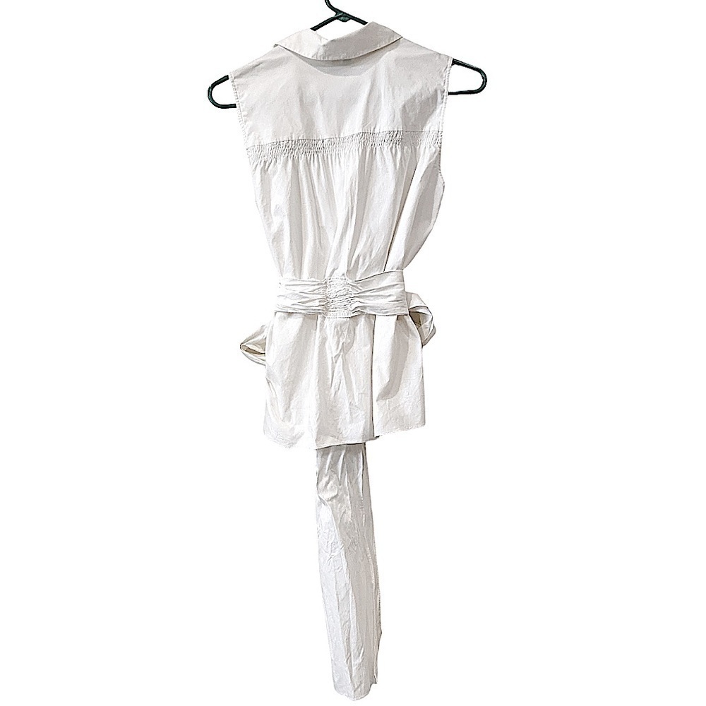 THEORY White Sleeveless Smocked Detail Blouse Size Small - Picture 4 of 8